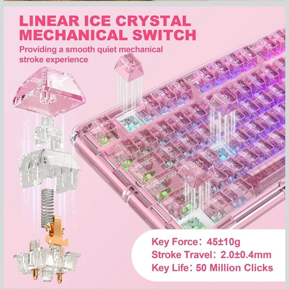 RGB Wireless Gaming Keyboard - Translucent Pink